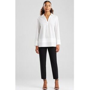 Natori White Cotton Shirting Top Womens 1X Long Sleeve Collared Shirt